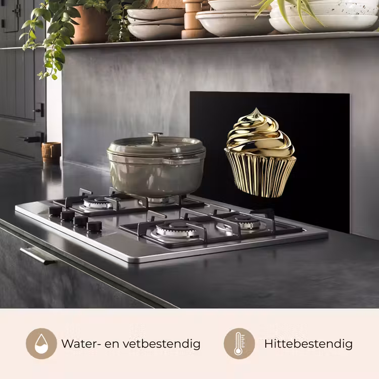 Spatscherm keuken - Cupcake - Eten - Goud - Zwart — 7