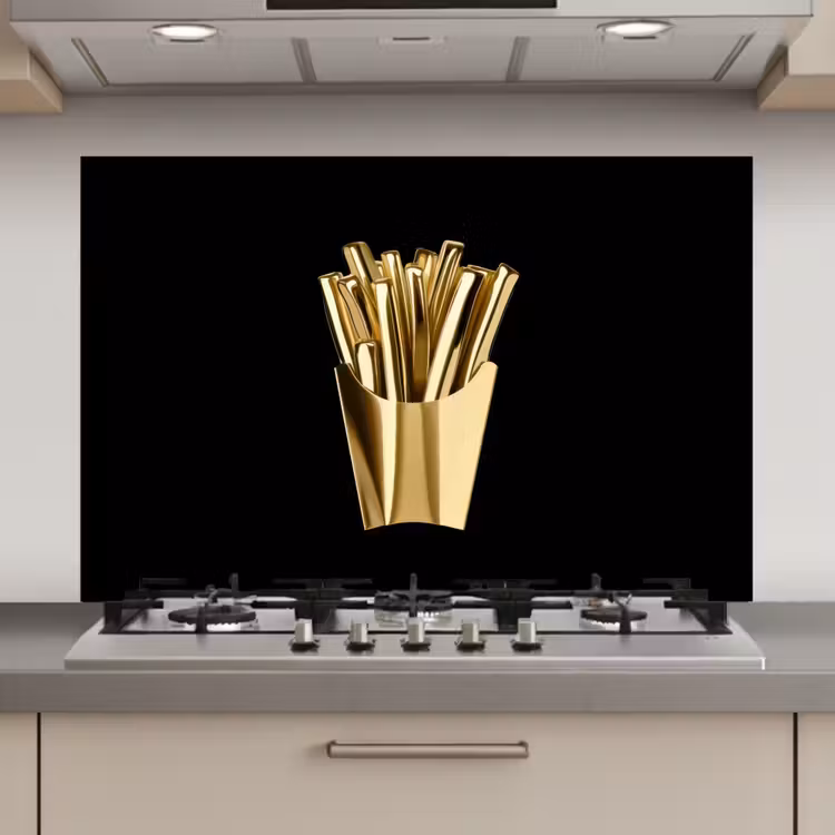 Spatscherm keuken - Friet - Goud - Chrome - Eten — 1