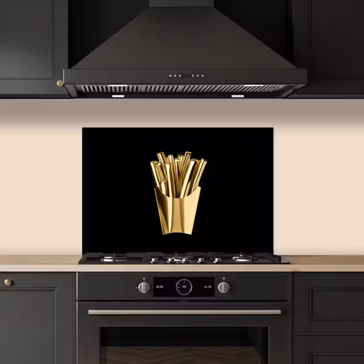 Spatscherm keuken - Friet - Goud - Chrome - Eten — 2