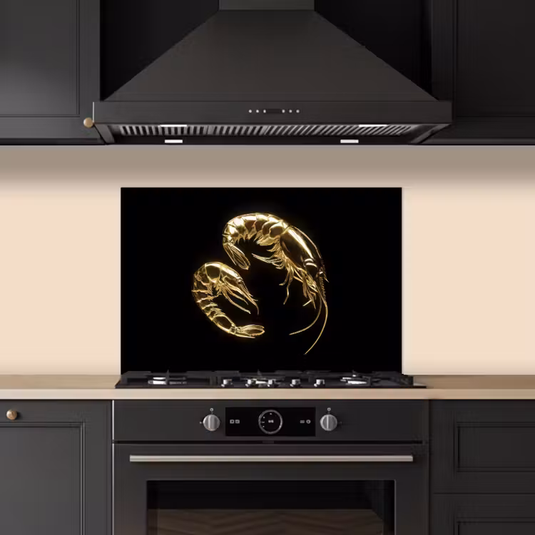 Spatscherm keuken - Garnalen - Zwart - Goud - Dieren — 2