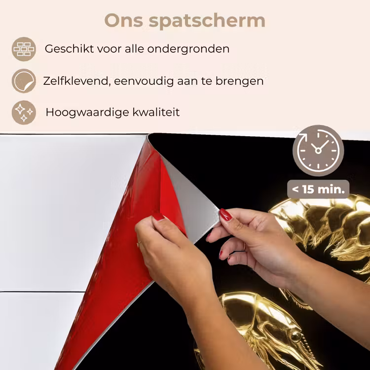 Spatscherm keuken - Garnalen - Zwart - Goud - Dieren — 4