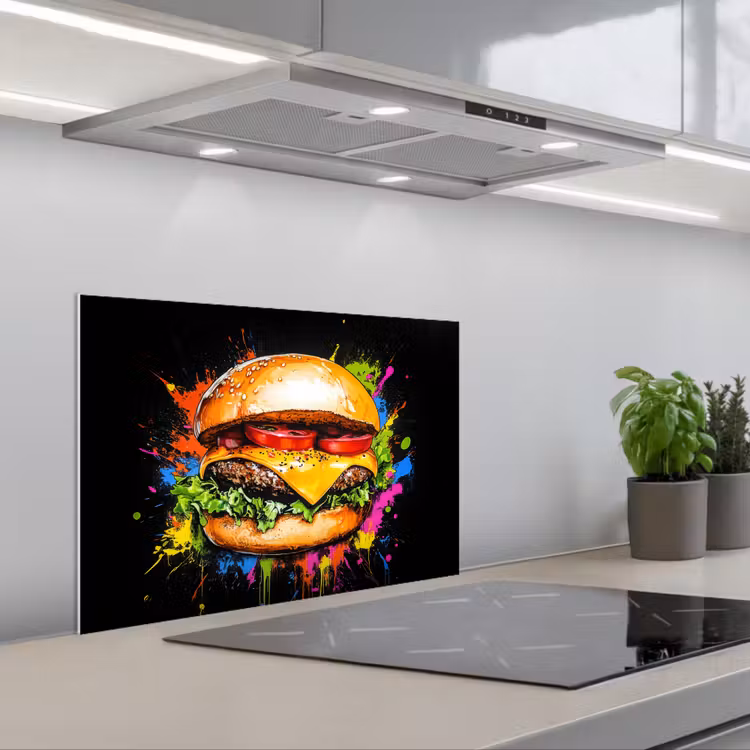 Spatscherm keuken - Hamburger - Graffiti - Verf - Kleurrijk - Eten - Abstract — 5