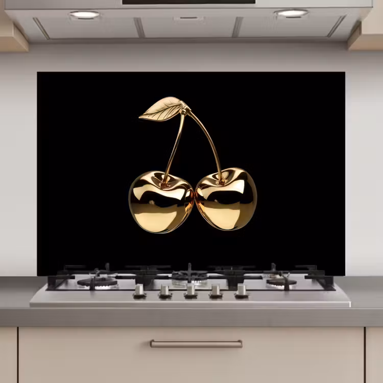 Spatscherm keuken - Kersen - Zwart - Goud - Chrome — 1
