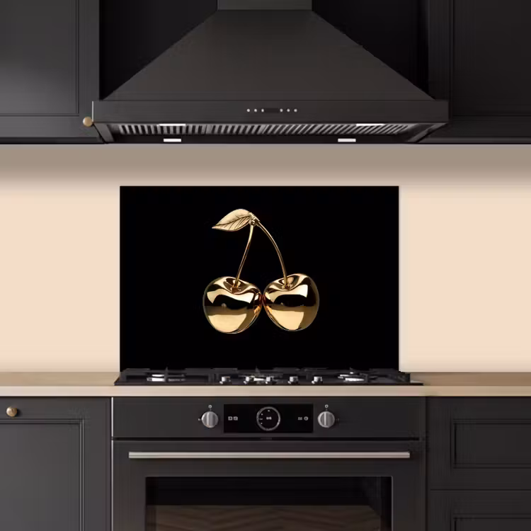 Spatscherm keuken - Kersen - Zwart - Goud - Chrome — 2