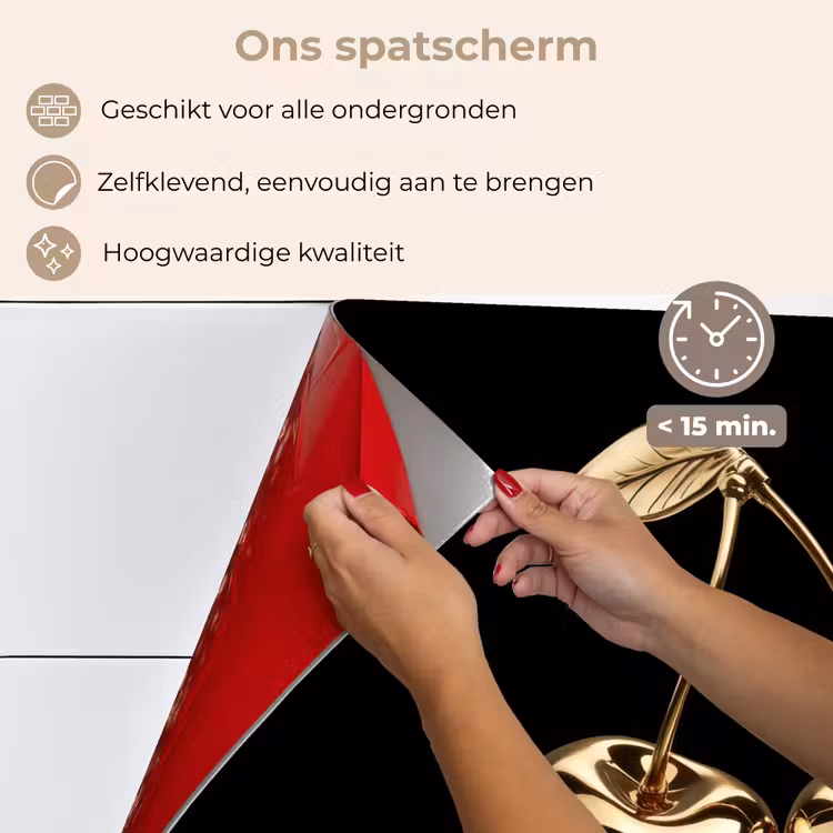 Spatscherm keuken - Kersen - Zwart - Goud - Chrome — 4