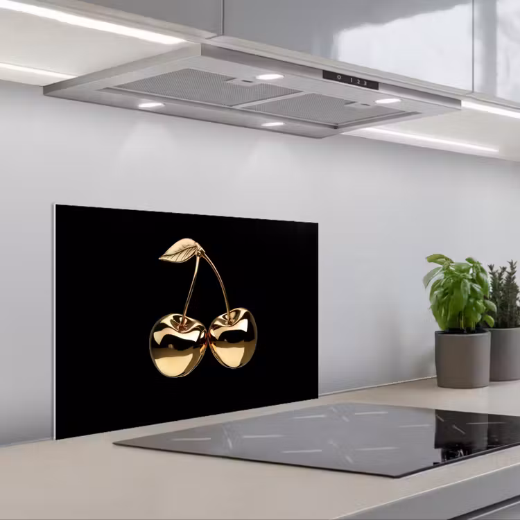Spatscherm keuken - Kersen - Zwart - Goud - Chrome — 5