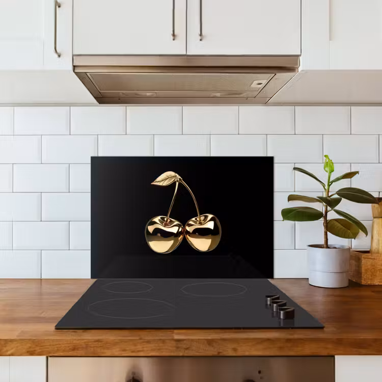 Spatscherm keuken - Kersen - Zwart - Goud - Chrome — 6