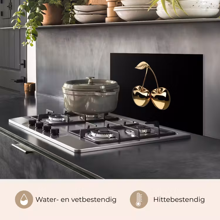 Spatscherm keuken - Kersen - Zwart - Goud - Chrome — 7