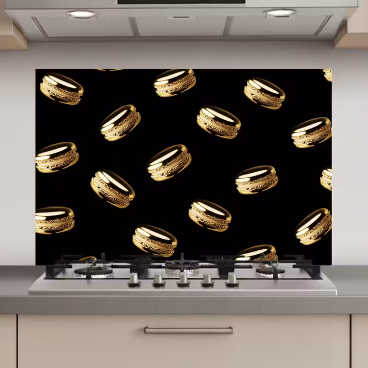 Spatscherm keuken - Macarons - Patroon - Goud - Zwart — 1