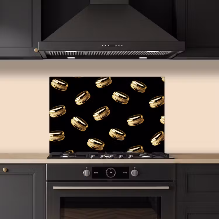 Spatscherm keuken - Macarons - Patroon - Goud - Zwart — 2