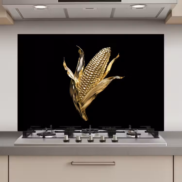 Spatscherm keuken - Mais - Eten - Goud - Zwart — 1