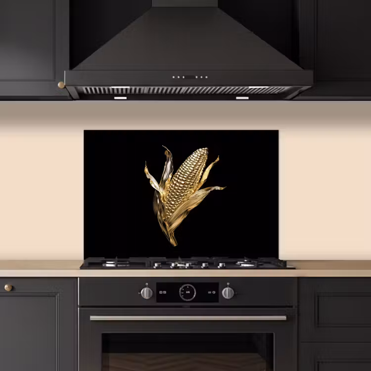 Spatscherm keuken - Mais - Eten - Goud - Zwart — 2