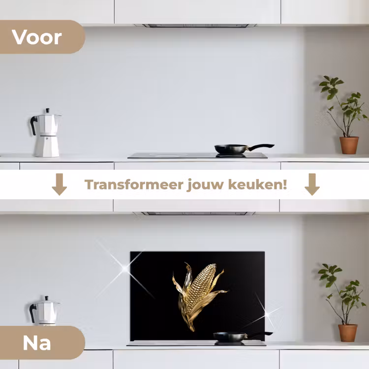 Spatscherm keuken - Mais - Eten - Goud - Zwart — 3