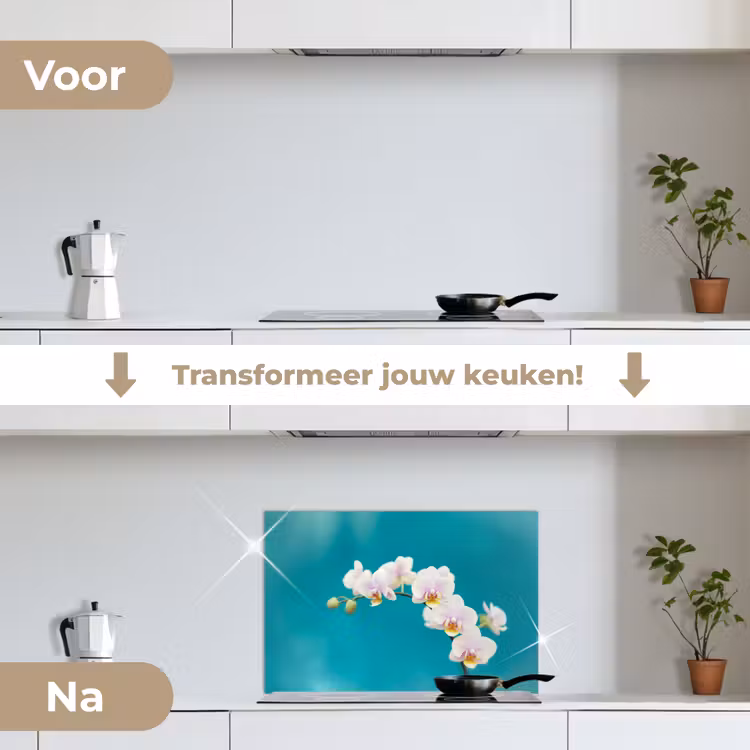 Spatscherm keuken - Orchidee - Bloemen - Plant - Wit - Paars — 3
