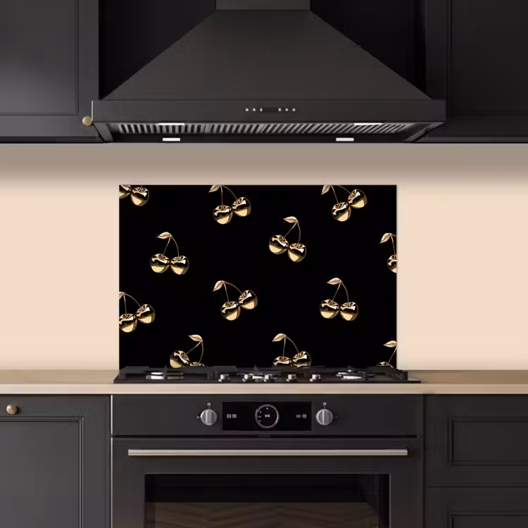 Spatscherm keuken - Patroon - Kersen - Goud - Chrome — 2