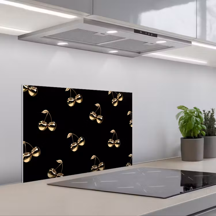 Spatscherm keuken - Patroon - Kersen - Goud - Chrome — 5