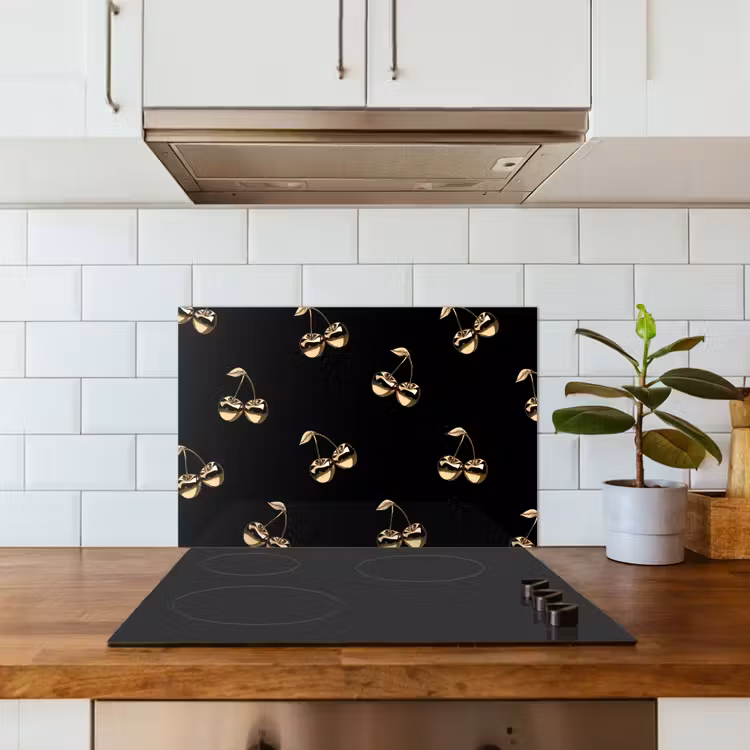Spatscherm keuken - Patroon - Kersen - Goud - Chrome — 6