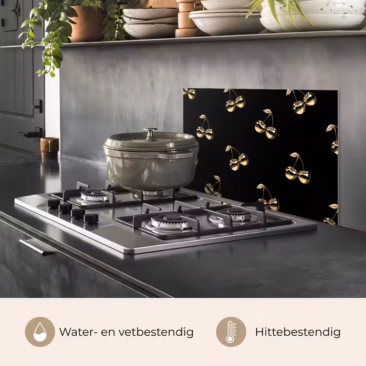 Spatscherm keuken - Patroon - Kersen - Goud - Chrome — 7