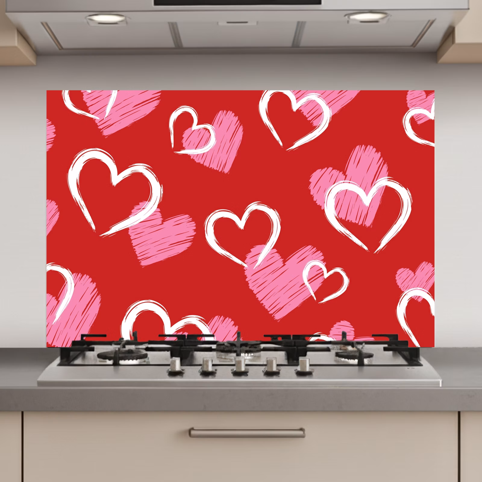 Spatscherm keuken - Patroon - Hartjes - Roze - Valentijn — 1