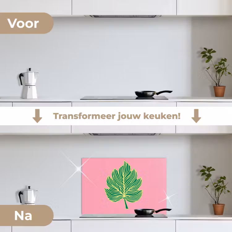 Spatscherm keuken - Blad - Groen - Illustratie - Minimalistisch — 3