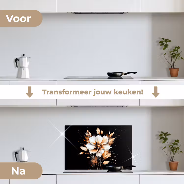 Spatscherm keuken - Bloem - Verf - Goud - Graffiti - Modern — 3