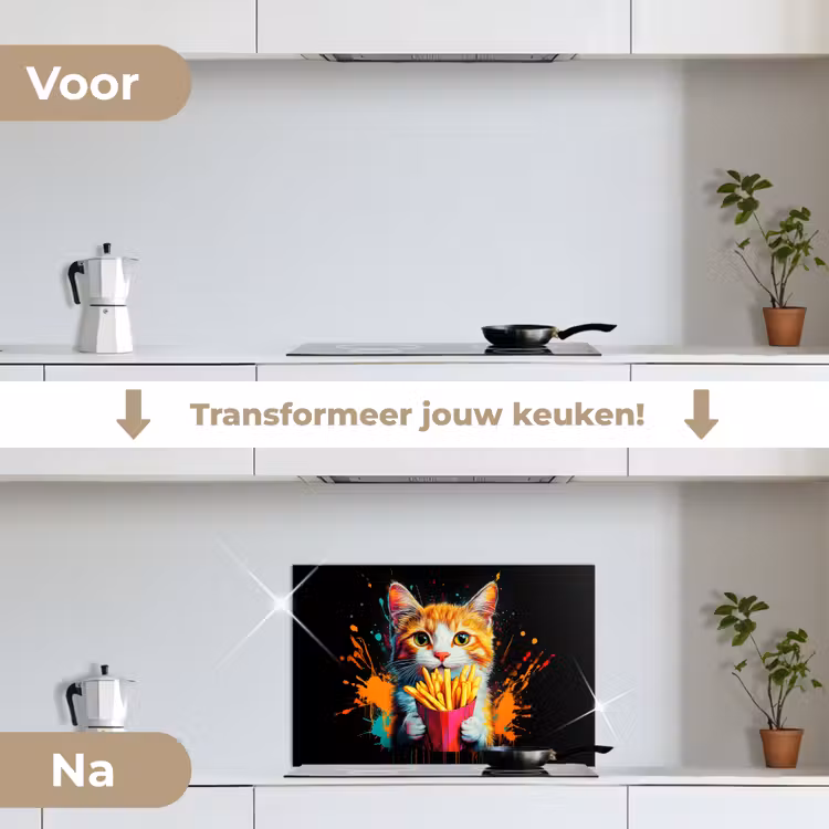 Spatscherm keuken - Kat - Eten - Patat - Graffiti - Abstract — 3