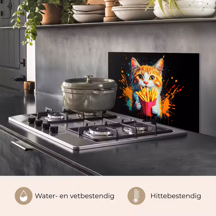 Spatscherm keuken - Kat - Eten - Patat - Graffiti - Abstract — 7