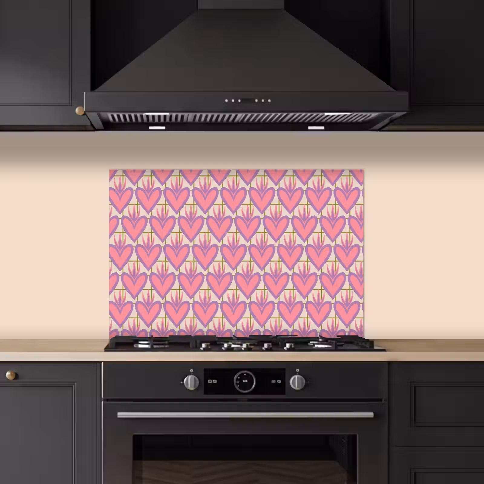 Spatscherm keuken - Patroon - Roze - Hartjes — 1