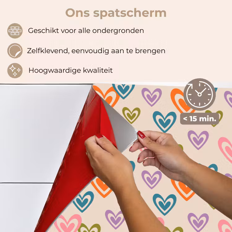 Spatscherm keuken - Kleurrijk - Hartjes - Patroon - Beige — 3