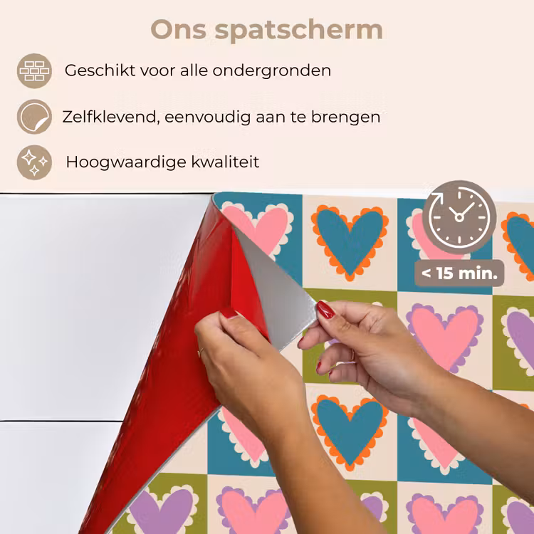 Spatscherm keuken - Retro - Kleuren - Patroon - Hartjes — 3