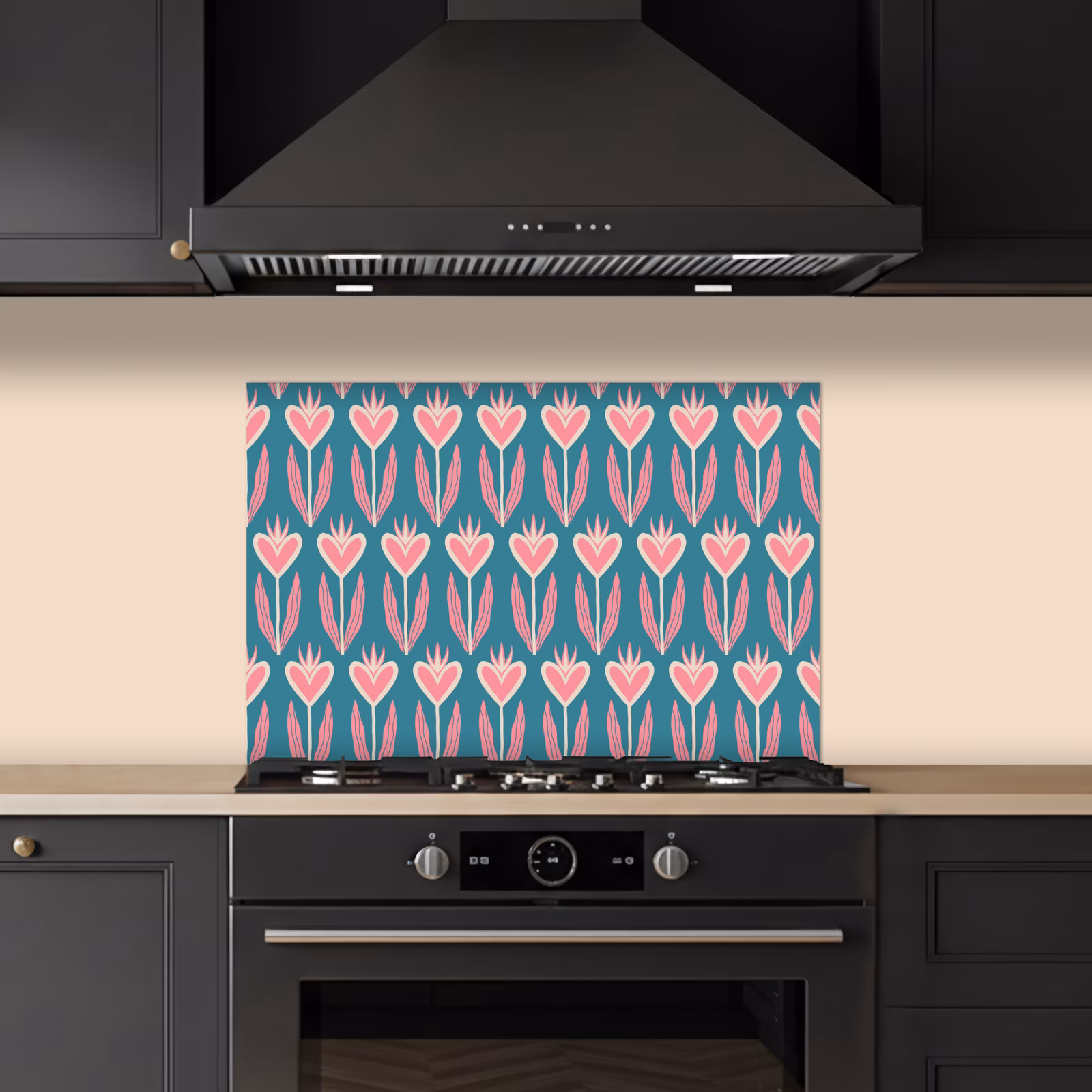 Spatscherm keuken - Blauw - Retro - Patroon - Hartjes — 1