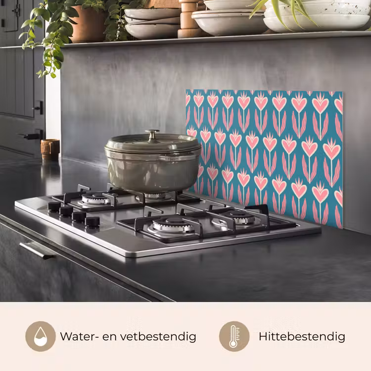 Spatscherm keuken - Blauw - Retro - Patroon - Hartjes — 6