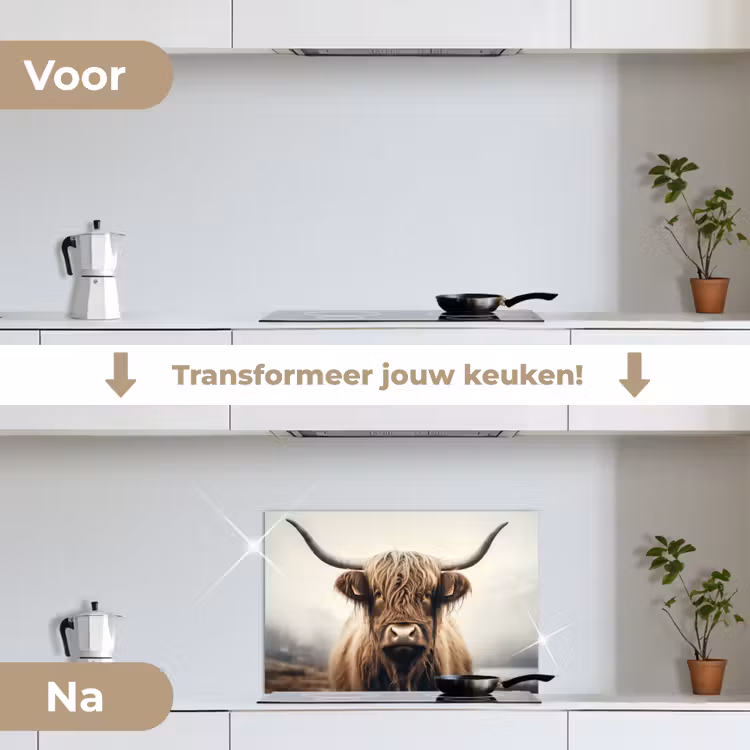 Spatscherm keuken - Schotse hooglander - Hoorns - Landschap — 3