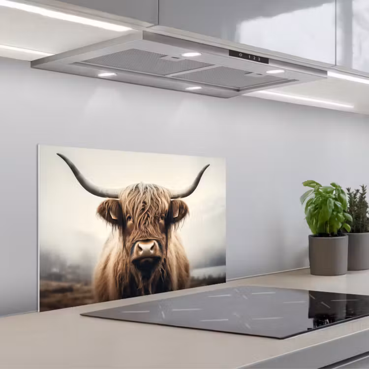 Spatscherm keuken - Schotse hooglander - Hoorns - Landschap — 5