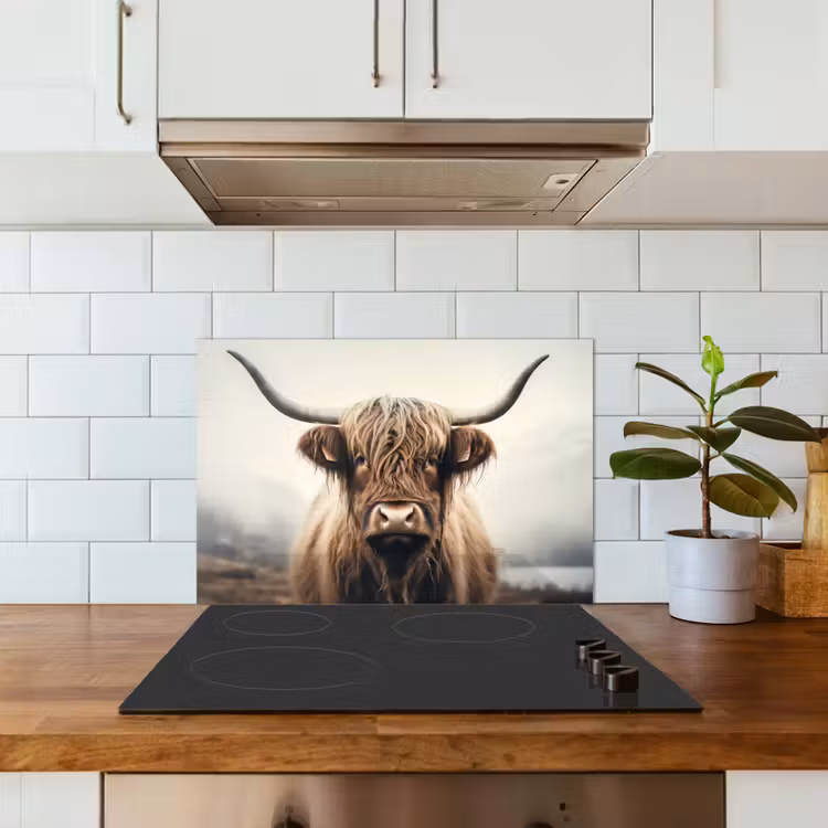 Spatscherm keuken - Schotse hooglander - Hoorns - Landschap — 6