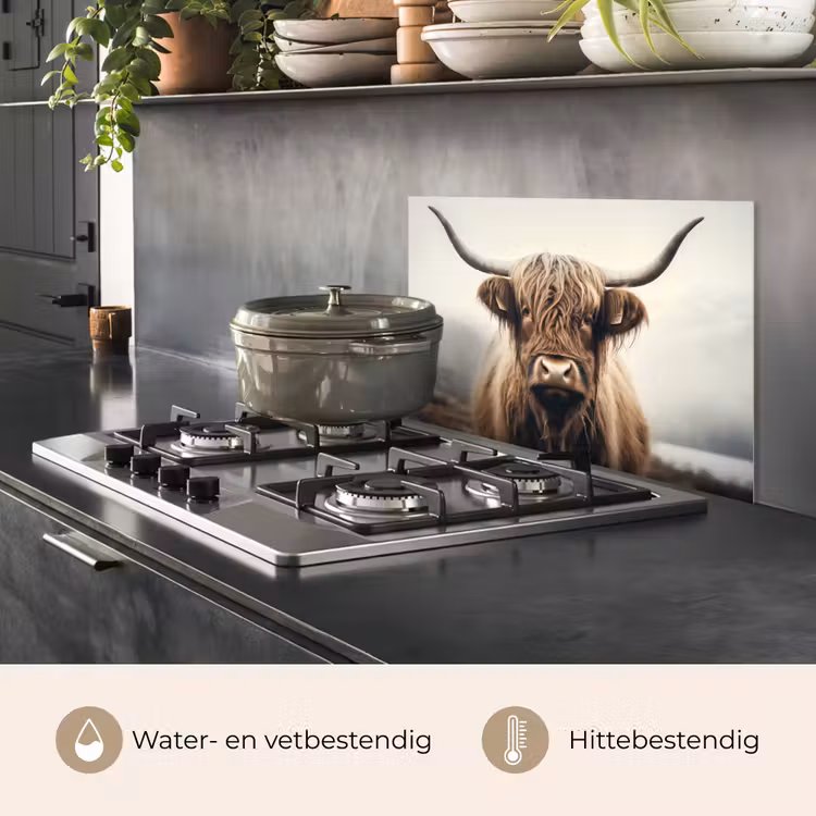 Spatscherm keuken - Schotse hooglander - Hoorns - Landschap — 7