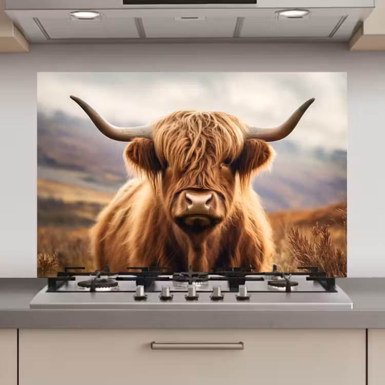 Spatscherm keuken - Schotse hooglander - Landschap - Dier — 1