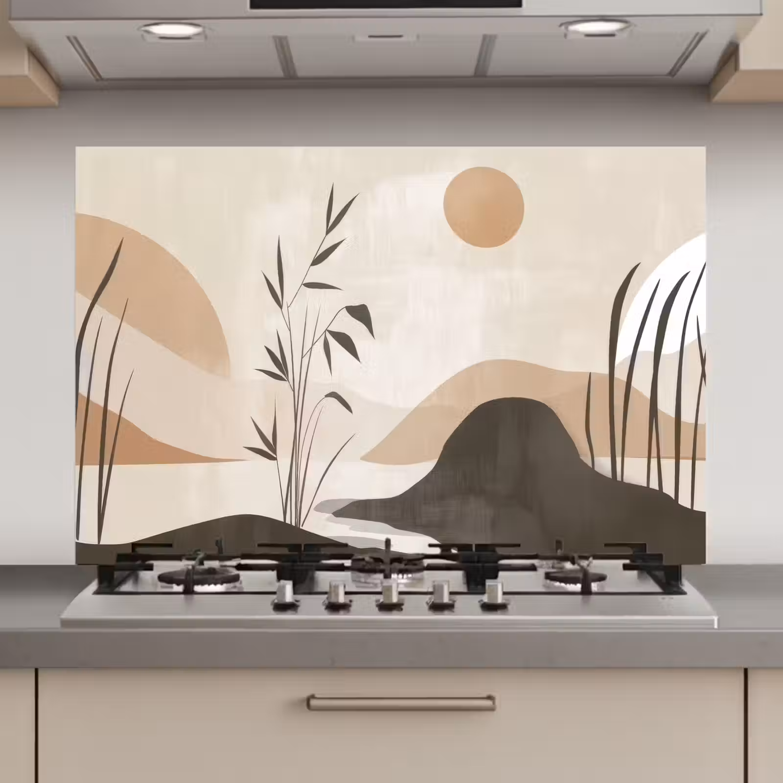 Spatscherm keuken - Japandi - Landschap - Beige — 1