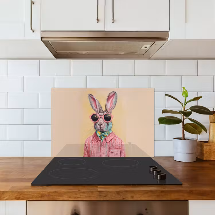 Spatscherm keuken - Grijs - Konijn - Blouse - Strik — 6
