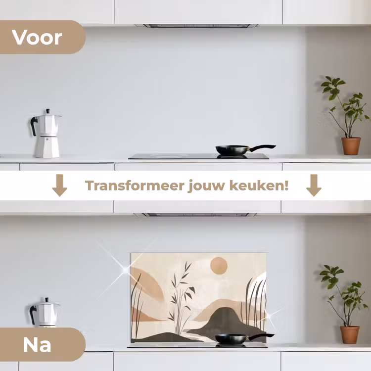 Spatscherm keuken - Japandi - Landschap - Beige — 3