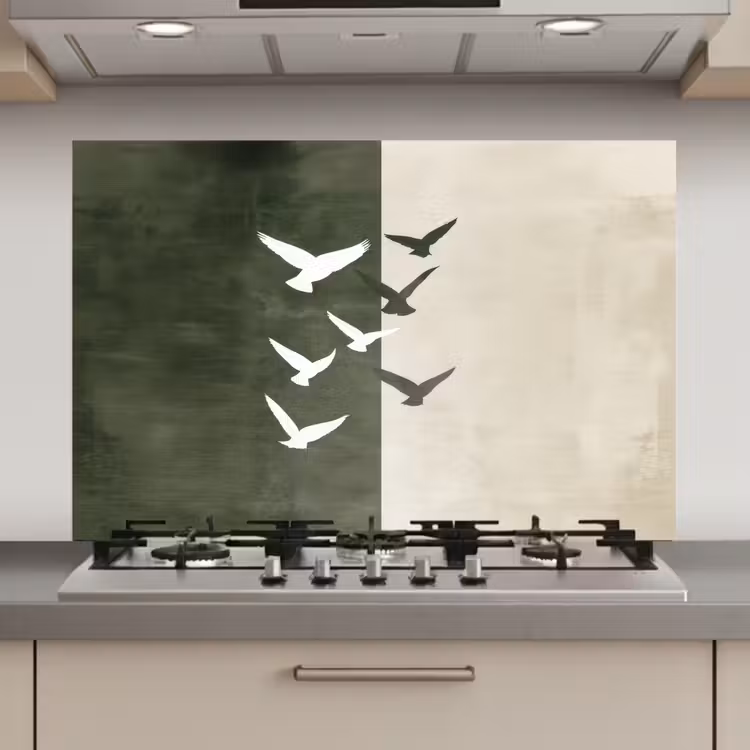 Spatscherm keuken - Japandi - Vogel - Groen — 1