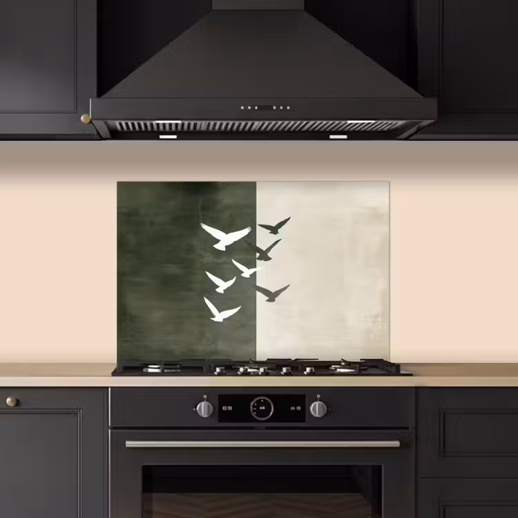 Spatscherm keuken - Japandi - Vogel - Groen — 2