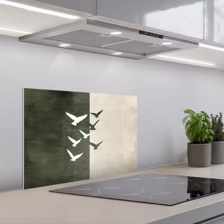 Spatscherm keuken - Japandi - Vogel - Groen — 5