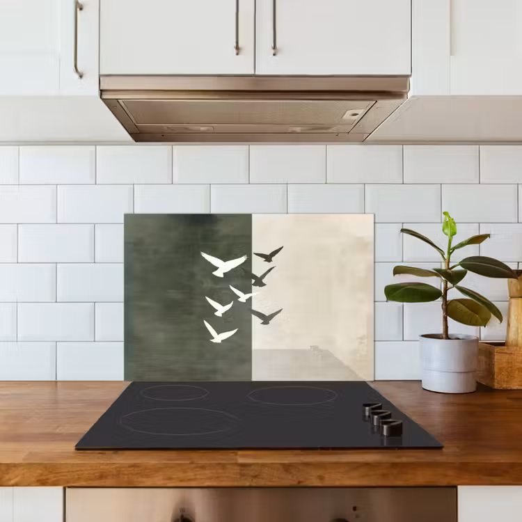 Spatscherm keuken - Japandi - Vogel - Groen — 6