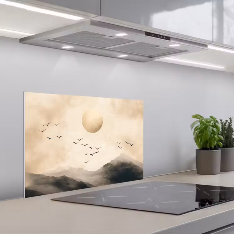 Spatscherm keuken - Landschap - Japandi - vogel — 5