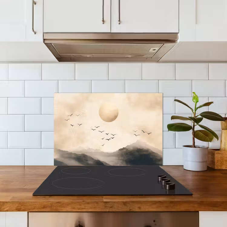 Spatscherm keuken - Landschap - Japandi - vogel — 6