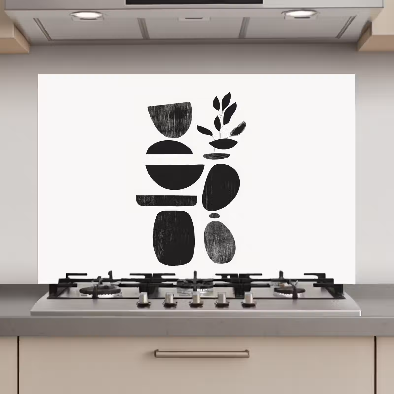 Spatscherm keuken - Japandi - Zwart - Abstract — 1