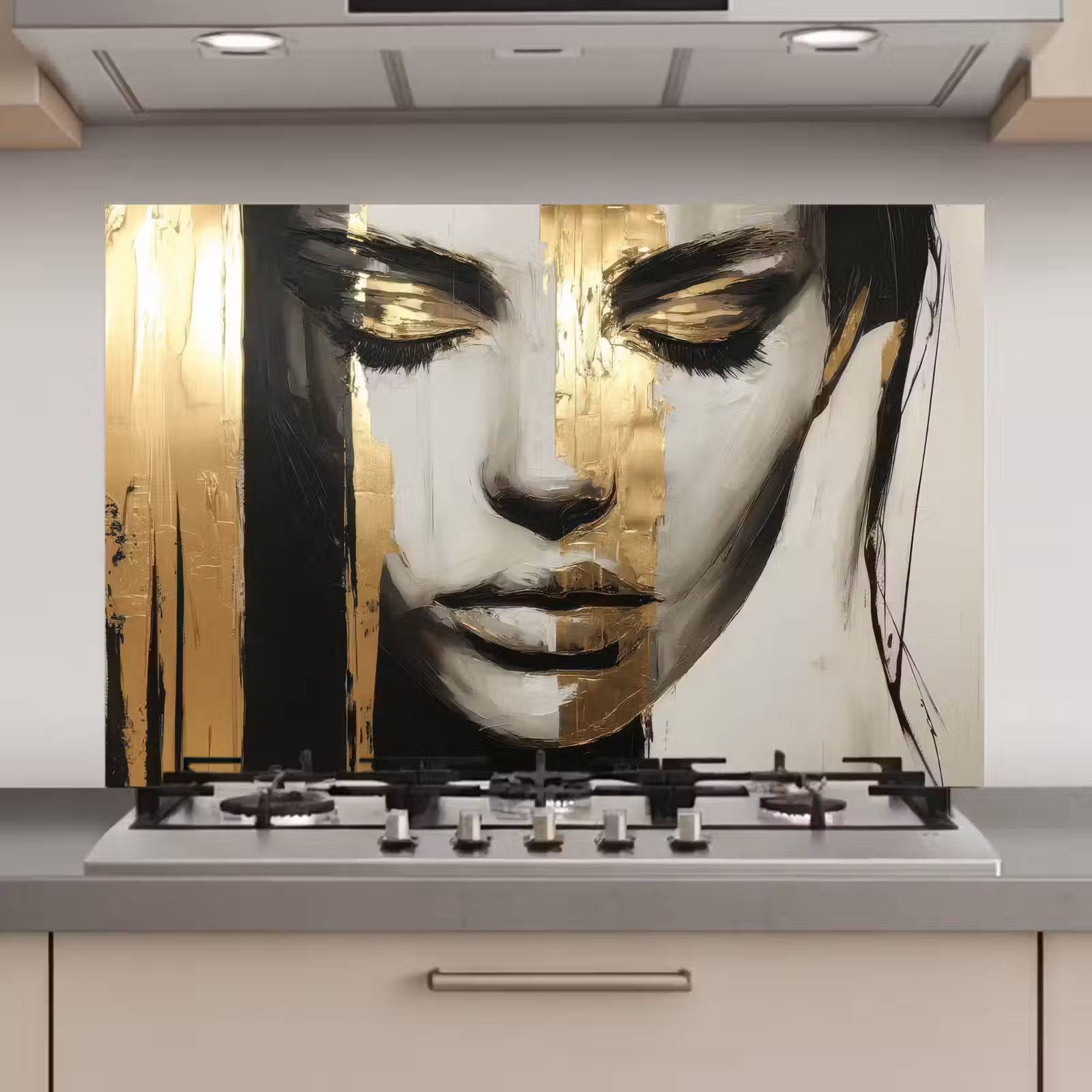Spatscherm keuken - Ogen - Gezicht - Goud - Strepen — 1