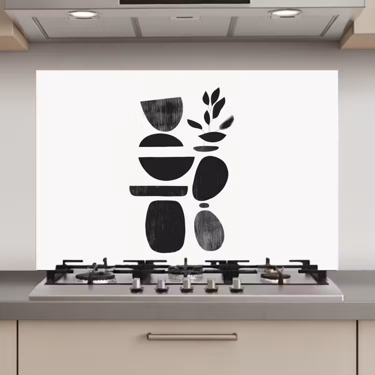 Spatscherm keuken - Japandi - Zwart - Abstract — 1
