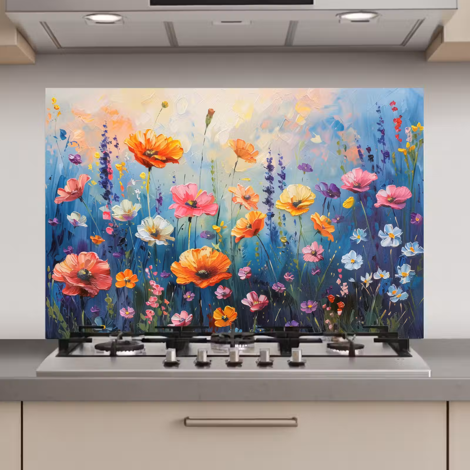 Spatscherm keuken - Bloemen - Natuur - Waterverf - Kunst — 1